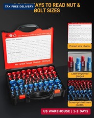 66-Piece Nut and Bolt Thread Checker Kit | 34 SAE (Blue) + 32 Metric (Red) Threa