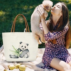 ZEDEV Panda Bag Canvas Tote For Women, Cute 12.2 x 16 5.9 inches,