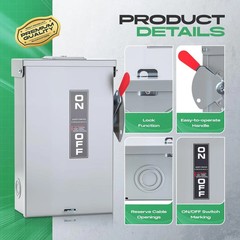 60 Amp Disconnect Switch 3 Pole 110/240V, Non-Fusible Safety Switch, Indoor&Outd