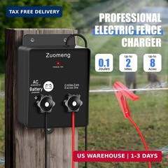 2-in-1 Electric Fence Energizer, Zuomeng 2-Mile 8 Acres Electric Fence Charger P