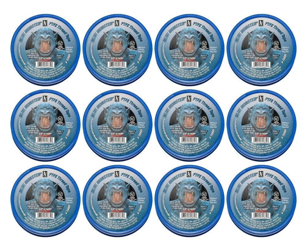 Blue Monster 70885 PTFE Teflon Thread Tape 1/2″ x 1429″ (Pack of 12)