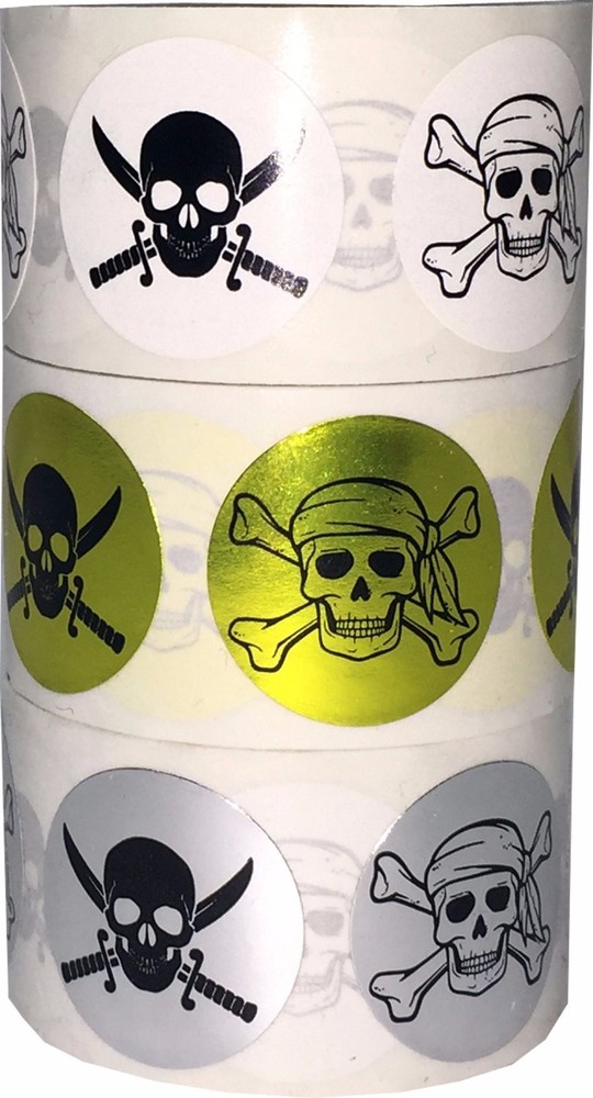Skull and Crossbones Stickers | 0.75″ Inch Round | 100 Pack | Pick One Color