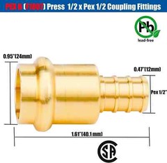12 Pack 1/2″ Press Propress X 1/2″ PEX Adapter Crimp Fittings Brass Coupling Con