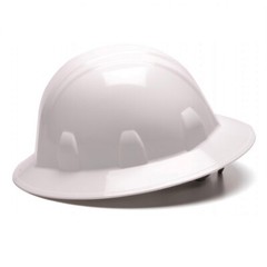 PYRAMEX WHITE FULL BRIM SAFETY HARD HAT 4 POINT RATCHET SUSPENSION HP24110
