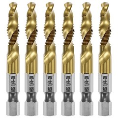 QWORK 6pcs Drill Tap Bit Set 1/4″-20 UNC Titanium Coated HSS – One-Step…