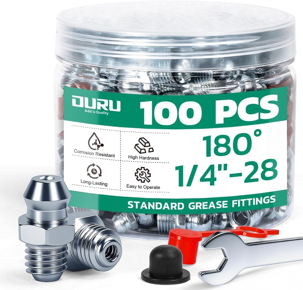 100PCS 1/4″28 Grease Fittings Kit, SAE Zerk Grease Fittings Straight with Gre…