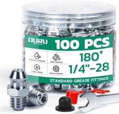 100PCS 1/4″28 Grease Fittings Kit, SAE Zerk Grease Fittings Straight with Gre…