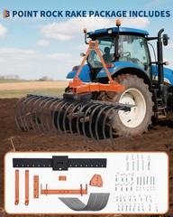 50 in Landscape Rake 3 Point Hitch Tractor Rake Category-0 Cat-1 Tractor Steel