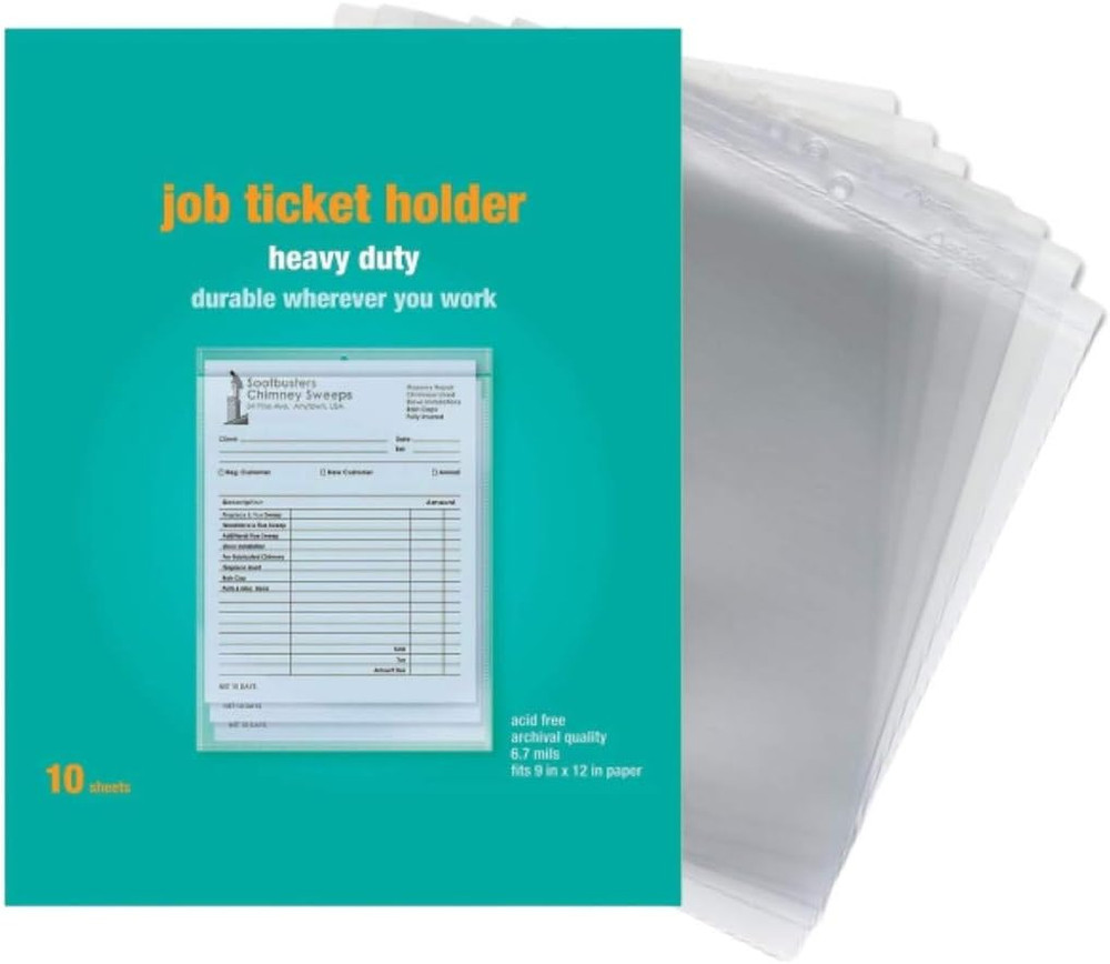 Job Ticket Holders, 9″ X 12″, Clear, 10/Pack