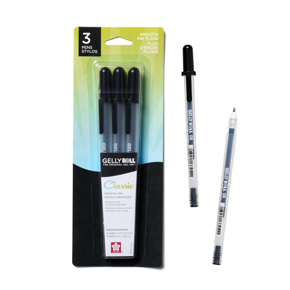 SAKURA 3-Piece Gelly Roll Blister 1 Count (Pack of 3), Classic Med 3-pc Black