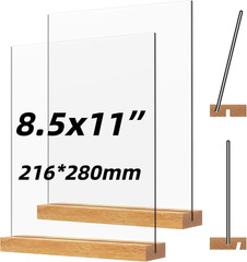 Acrylic Sign Holder with Wood Base 8.5×11 Inch Vertical and Slant Displays (2…
