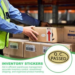 2700Pcs QC Passed Stickers 0.5×0.35″ Inventory Quality Control Stickers Gold