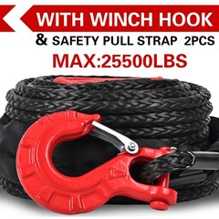 3/8″ x 92ft Synthetic Winch Rope, 25,500LBS Heavy Duty Winch Cable with Prote…