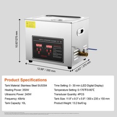 10L Ultrasonic Cleaner with Timer Heating Machine Digital Sonic Cleaner