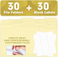 Manila Folders, 30 Pack 1/3 Cut Tab File Folders, Manila Folders
