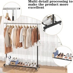 Metal Clothing Rack Adjustable Freestanding Garment Organizer with Wheels Black