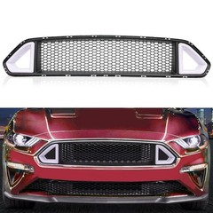 Front Upper Grille Triangle LED DRL Strip Mesh Styling For Ford Mustang 18-20