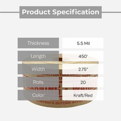 5.5 Mil Paper Re-inf Red Printed Tape 2.75 Inch x 150 Yard Wolverine Tape 20 Rls