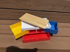 LEGO Storage Drawer Desk Organizer Red Blue Yellow White Wood Look Top