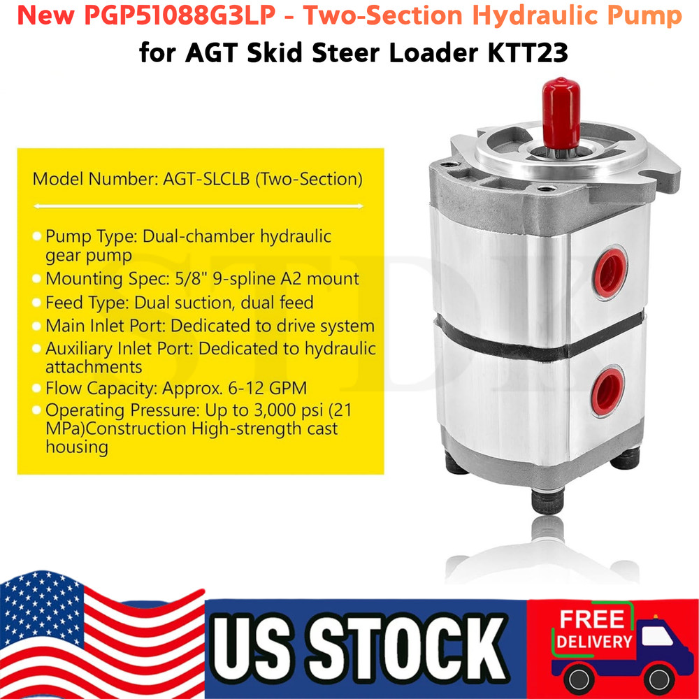 New PGP51088G3LP For AGT Two-Section Hydraulic Pump for Skid Steer Loader KTT23