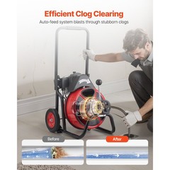 100ft 3/8″ Drain Cleaner Machine Electric Drain Auger Auto Feed W/ Cutters