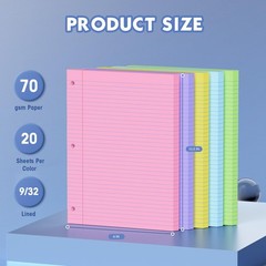 100 Sheets Colored 8×10.5 Inch Loose Leaf Paper, 5 Colored College Ruled 3 Ho…