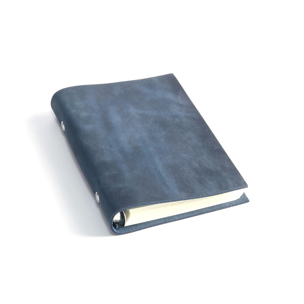 A6 Refillable Notebook,Blue Genuine Leather 5x7In 6 Ring Binder Journal for Men