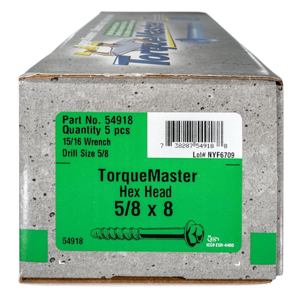 Torquemaster Hex Drive Concrete Screws- 5/8″ x 8″ Blue Ruspert Large Diameter He