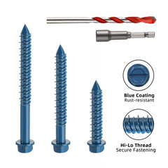 3/16″ X 1-1/4″ Concrete Screws, 100 PCS Blue Hex Washer Head Concrete Screws Anc