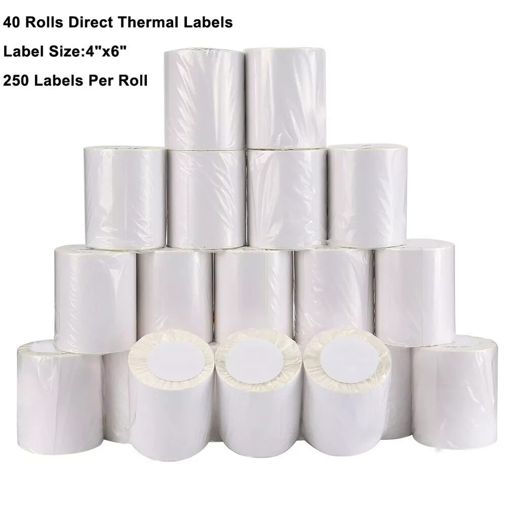 40 Rolls Direct Thermal Labels 4×6 Labels 250/Roll For Zebra 2844 Eltron ZP450