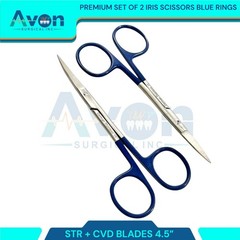 2pcs Premium Dissecting Iris Scissors with Sharp Points, Curved+Straight – 4.5in