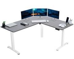 VIVO Gray / White Electric 63″ x 55″ Corner Desk, 3 Section Table Top