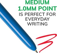 BIC 4-Color Retractable Ballpoint Pen 1mm Black Blue Green Red Ink Blue Barrel