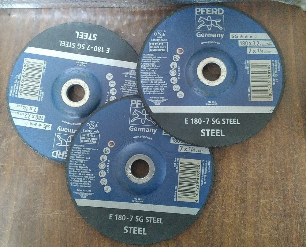 PFERD GERMANY STEEL GRINDING WHEEL- 7X1/4″ X 7/8″ ~ Lot of 3