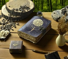 400 Page Large Grimoire leather journal, Print Tree of Life Journal, Blank spell