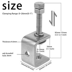 ZOWZEA 6 Pack 304 Stainless Steel Small C Clamps 1 1 3/16 inch─6pcs, Silvery