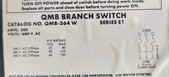 😎 SQUARE D 200 AMP FUSED PANELBOARD SAFETY SWITCH 600 VAC 150 HP 3 Ø QMB364W