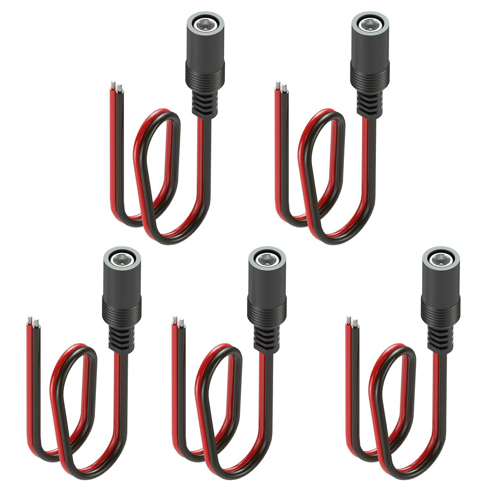 (Real 18AWG 5Pcs DC Barrel Connectors – 5.5X2.1Mm DC Plug Female Pigtail Connect