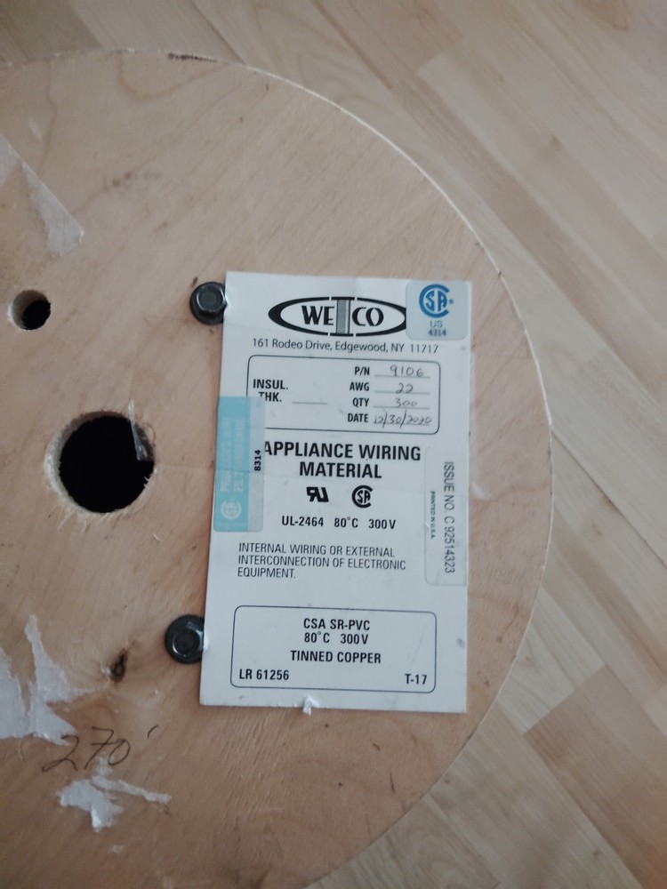 New Weico 9106 Multi-Conductor Shielded Cable 22 AWG 6-Cond UL2464 270ft Unused