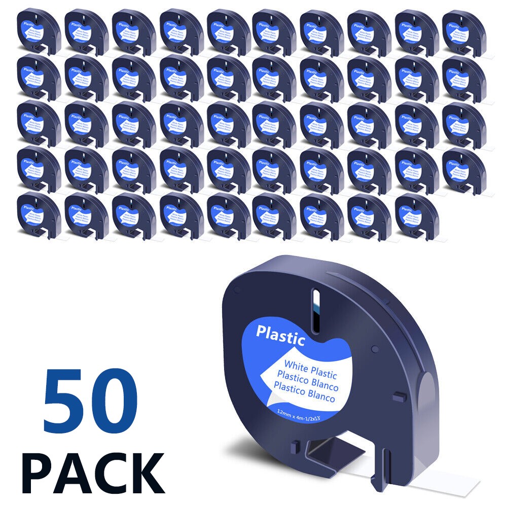 50PK 91331 Compatible Dymo LetraTag 91201 White Plastic Label Tape 1/2″ LT-110H