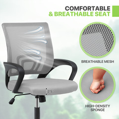 Adjustable Height Computer Home Office Ergonomic Desk Mesh Chair Light Grey