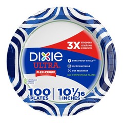 Dixie Ultra, Large Paper Plates, 10 Inch, 100 Count (Pack of 1, White/Indigo
