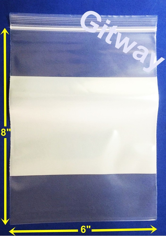 1000 8 x 6″ White Block Writeable Area Resealable Zip Seal Lock Plastic Bags 4mL