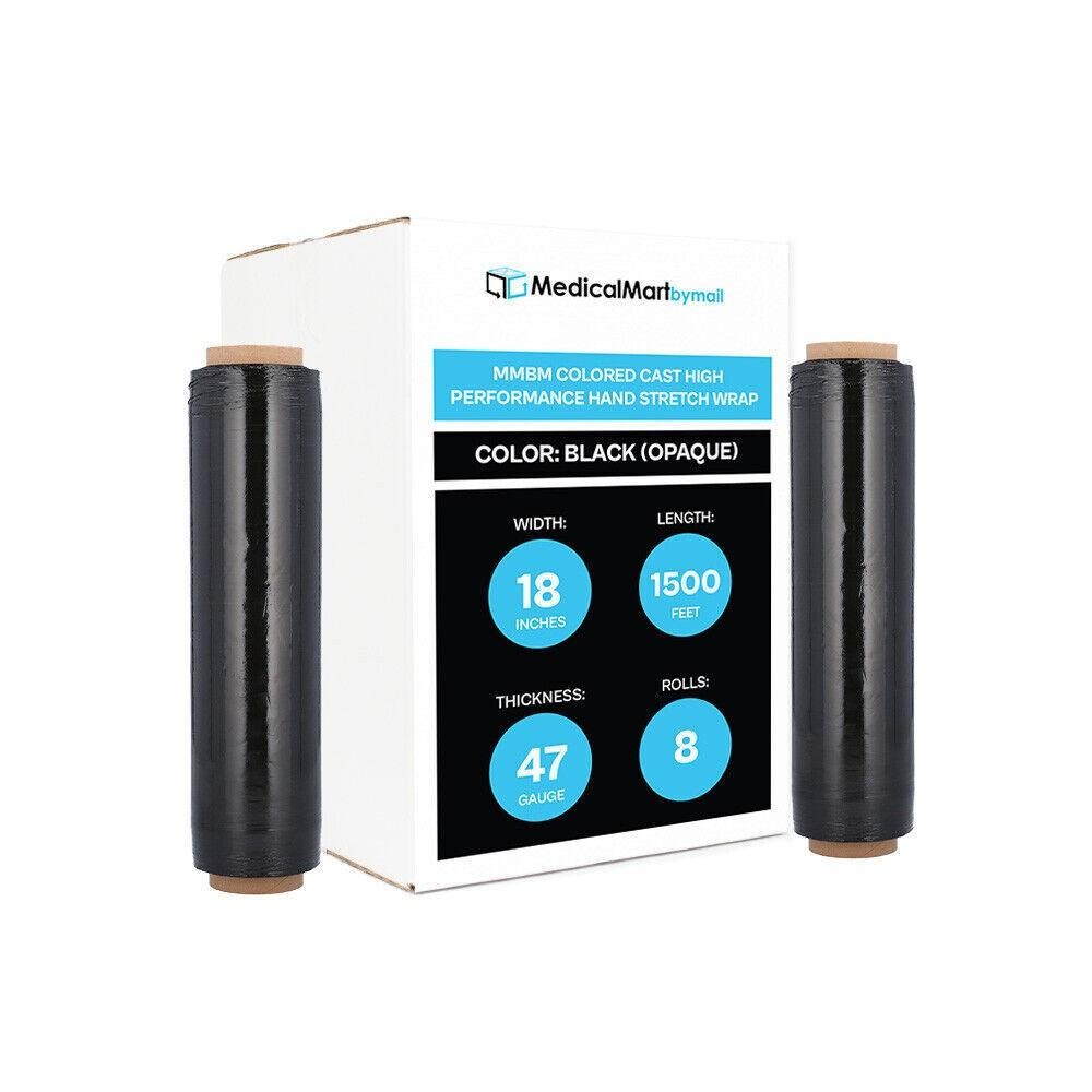 8 Rolls Cast Narrow Banding Stretch Wrap Shrink Film 18″ x 1500′ 47 Gauge Black