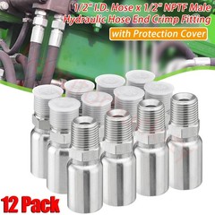 12Pack 1/2″ I.D. Hose x 1/2″ NPTF Male Hydraulic Hose End Crimp Fittings w/Cover