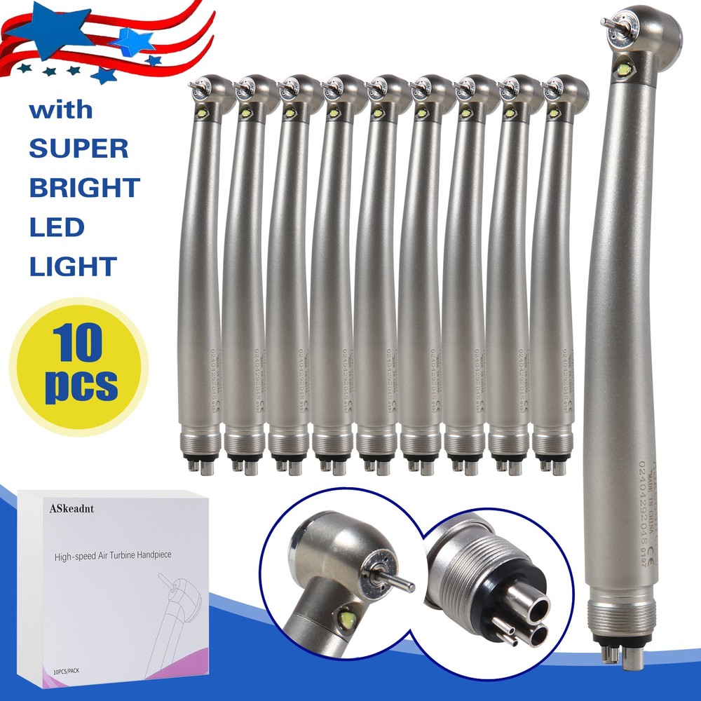 10 PCS Dental LED E-Generator Fiber Optic High Speed Handpiece 4 Hole NSK Style