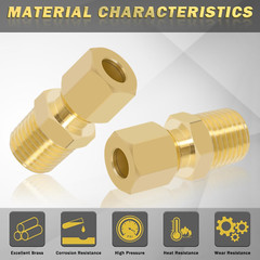 Brass Compression Tube Fitting, 10 PCS 1/4″ OD X 1/4″ NPT Male Compression Union