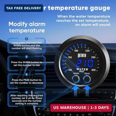 Universal 52mm Water Temperature Gauge with Alarm and 1/8 Npt Sensor Car Digi…