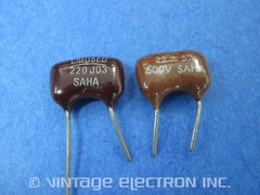 (10) SAHA Silver Mica Radial Capacitors: 22pF x 500VDC, 5% (Short Leads)