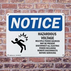 (2 Pack) Hazardous Voltage Multiple Power OSHA Notice Sign Decal Metal Plastic